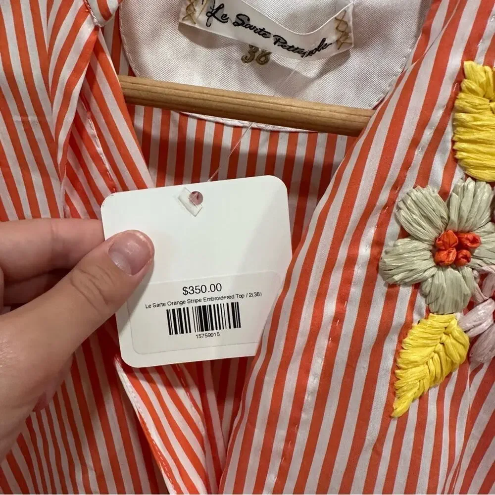 NWT Tuckernuck Le Sarte Pettegole Orange Striped Floral Top Medium - Picture 11 of 12